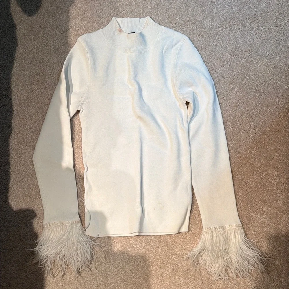 Karen Millen White Feather Cuff Women's Stretchy Sweater S - Picture 1 of 5